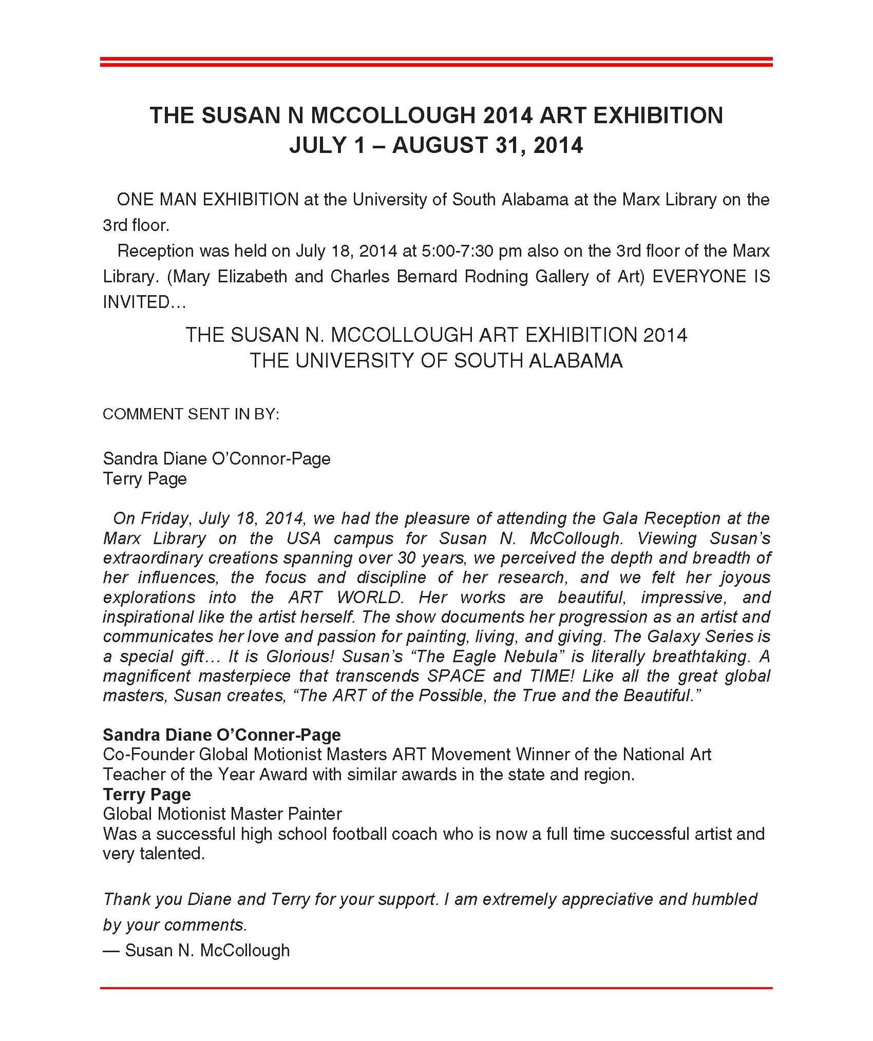 SUSAN N. MCCOLLOUGH - EXHIBITIONS